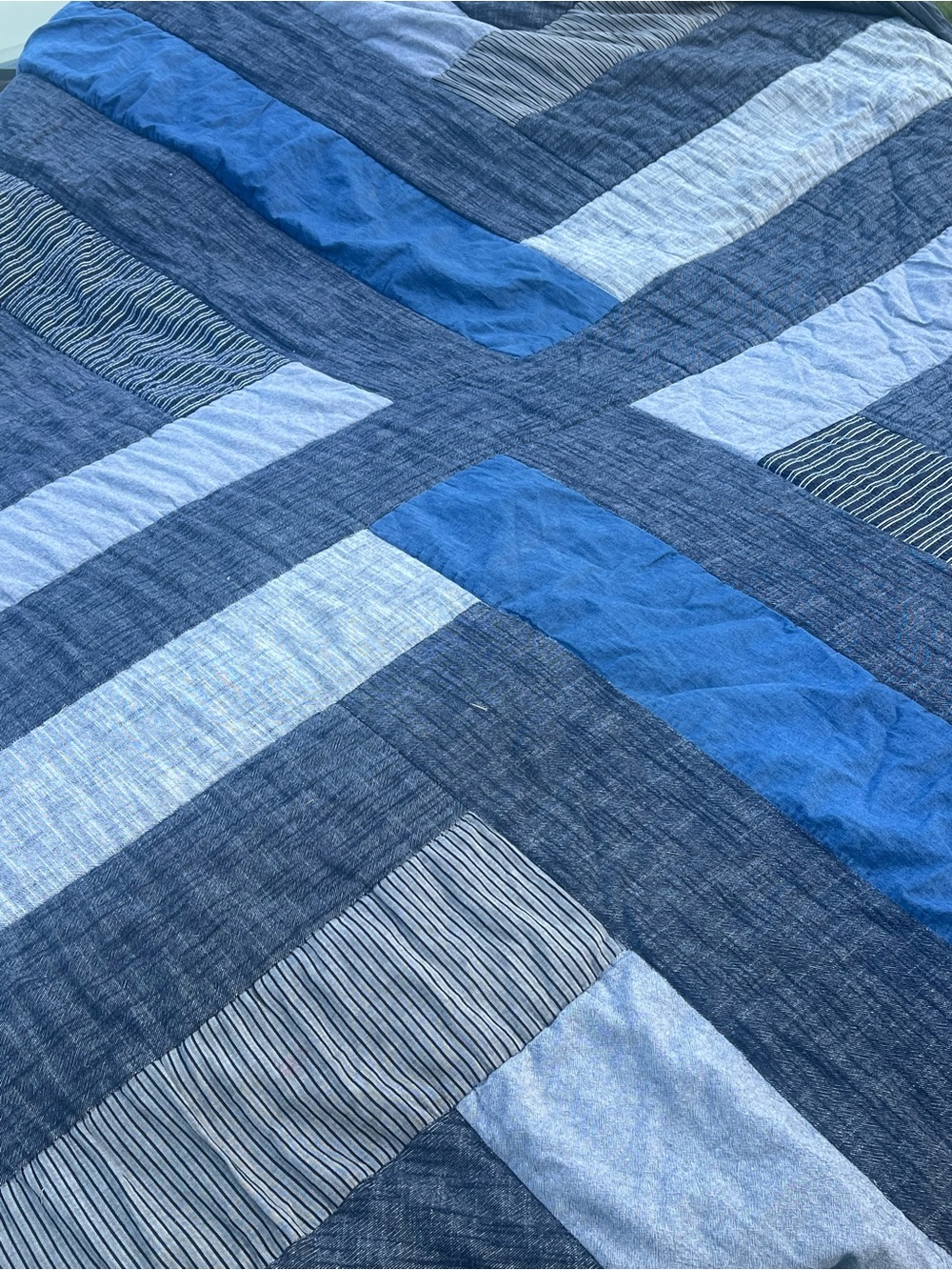 Pottery Barn Teen Denim X Blue Patchwork Cotton Quilt Mixed Blue Tones Size Full